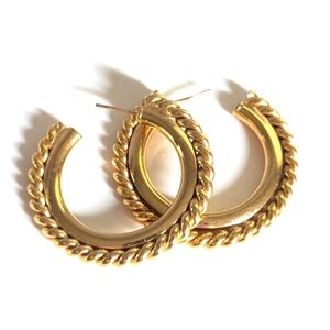Trendy Designer Style Twisted Rope Gold Tone Classic Minimalist Hoop Earrings